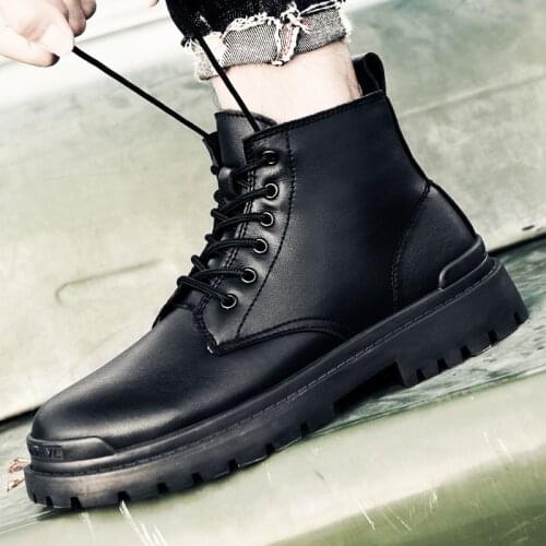 Mens shoes Martin boots mens high-top 6-hole 8-hole British leather tooling boots military boots winter plus velvet leather bo