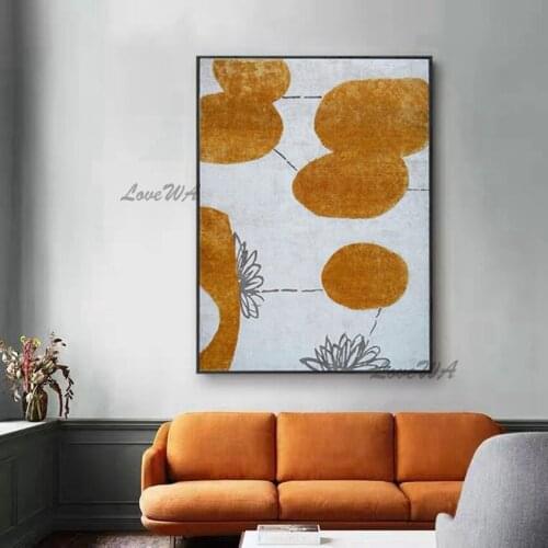 The Soft Modern Simple Abstract 100% Handpainted Painting With Orange Polka Dots Art Home Decor On Canvas New Arrival No Framed