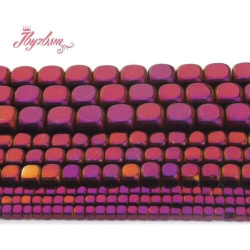 2/3/4/6mm Natural Hematite Purple Cube Smooth Loose Stone Beads For DIY Necklace Bracelt Earring Jewelry Making 15"Free Shipping