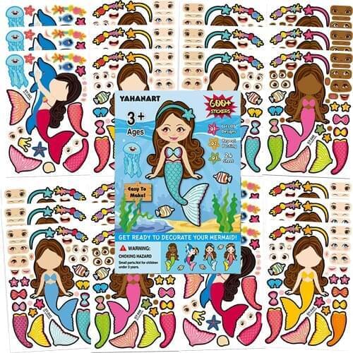 New Animals Strickers DIY Funny Cute Mermaid Facial Expressions Decoration Children Learning Education Toys Girls Birthday Gifts