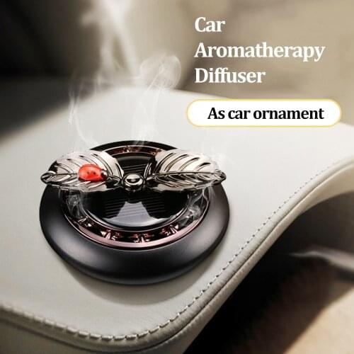 Solar Energy Car Air Freshener Elegant Cute Ladybird on Leaf Cars Dashboard Ornament Decorations Automatic Rotating Car Interior