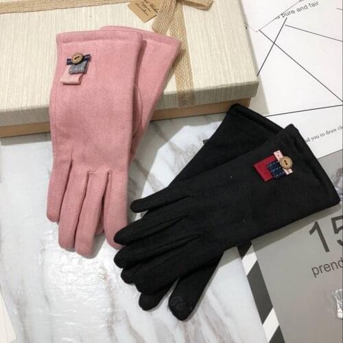 Gloves Ladies Cute Women Glove Suede Students Winter Plus Velvet Chamois Leather Five Fingers Riding Warm Gloves New Year Gifts