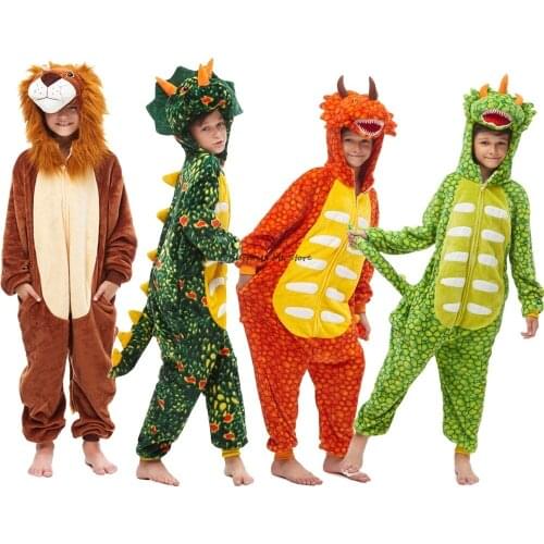Unicorn Onesie Pajamas for Kids Pajama Jumpsuit Kigurumi Boy Pyjamas Girls Pijama Winter Flannel Lion Dino Cute Animal Overalls