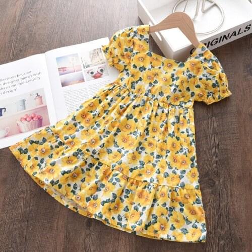 Girl Flowers Dresses Toddler Girls Print Puff Sleeve Party Costume Fashion Summer Children Princess Vestidos