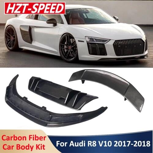 2017-2018 R8 V10 Real Carbon Fiber Front Rear Bumper Lip Chin Wing Diffuser Spoiler Car Body Kit For Audi Car Tuning Modify