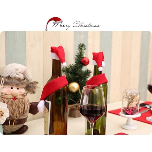 2Pcs / Set Christmas Wine Bottle Cover Santa Hat Decorations Bottle Wrap Scarf Party Decoration