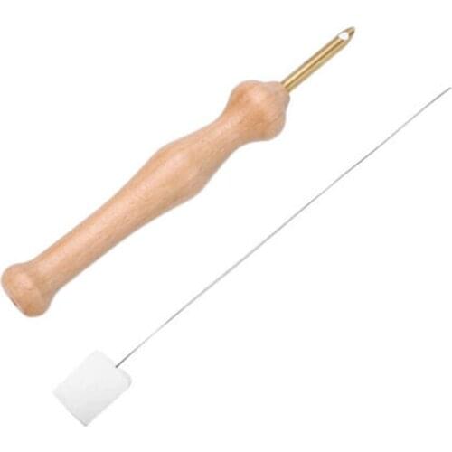 3cm DIY Durable Knitting Embroidery Pen Punch Needle Threader Set Wood Handle Sewing Supplies