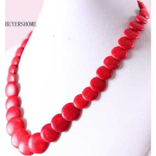 Handmade Beaded Necklace Natural Stone Coin Red Howlite Necklace for Women Jewelry Gift RE340