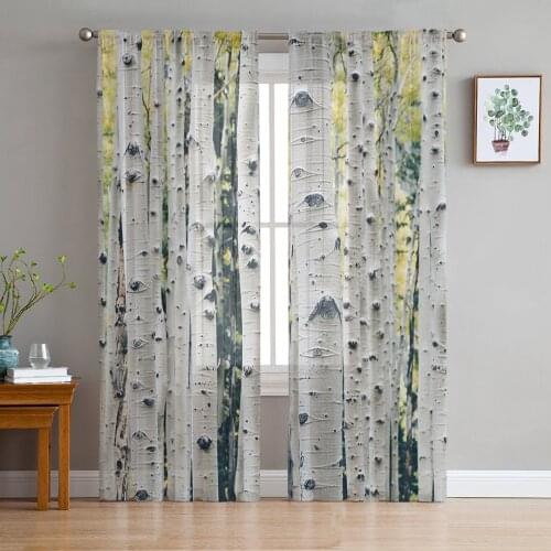 Birch Tree Trunk Curtain Window Tulle For Living Room Bedroom Kitchen Chiffon Sheer Window Treatment Decorations