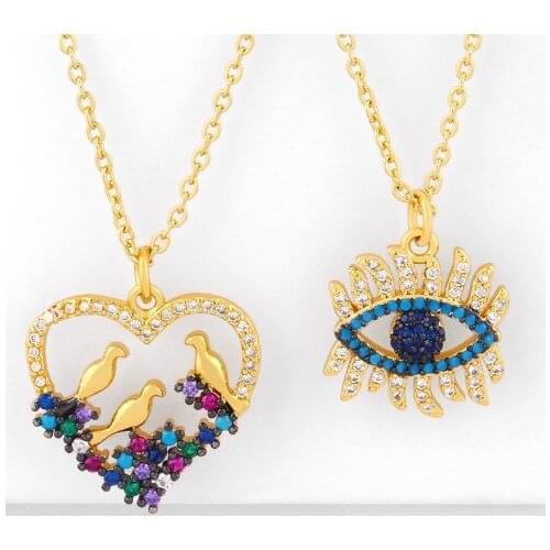 Evil eye bird multicolor micro pave cz zircon cubic zirconia necklace copper Clavicle gold plated Snake Chain Choker Pendant 3wd