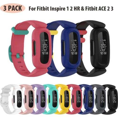 Silicone Strap For Fitbit Ace 2 3 Kids Smart Watch Replacement Band Bracelet For Fitbit Inspire Inspire 2 HR Wristbands 3 Pack