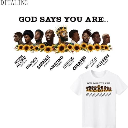 Thermal Sticker On Clothing God Says You Are Victorious Black Men DIY Afro Male T-Shirt Patch Iron On Transfer Sticker Appliqued