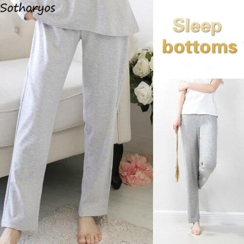 Women Sleep Bottoms Cotton Soft Solid High Elasticity Breathable Home Wear Female Loose Elastic Waist Straight Casual Sleepwear