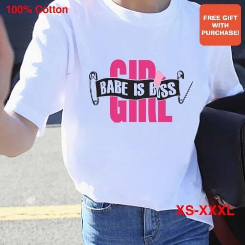 BLINGPAW Minimalist Women Graphics T-shirt Babe Is Boss Funny Short-sleeved Tops Tees O-Neck Casual 100% Cotton