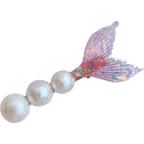 Blue Green Purple Yellow Transparent Mermaid Alloy Zircon Acrylic Three White Simulated Pearls Fish Tail Headwear for Women