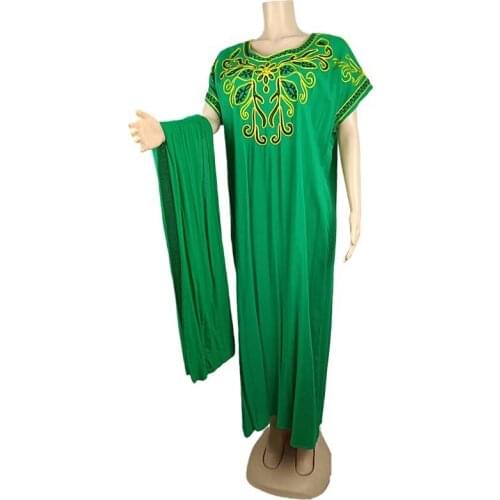 Ankala African Women Dress Dashiki Kanga Clothing Embroidery Dresses Hijab Scarf Summer Long Maxi Short Sleeve Solid Color