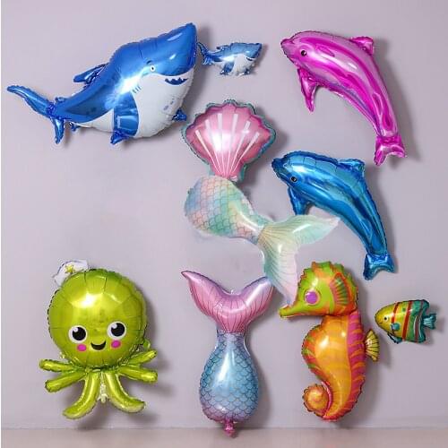 1pc cute animal dolphin shark marine shell Octopus seahorse crab balloon birthday party decoration bath childrens day fish