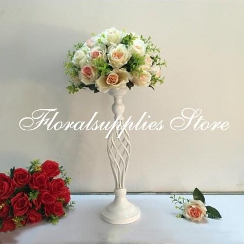 10PCS/LOT Creative White Candle Holders Candlestick Flower Vase Wedding Table Road Lead Flower Rack Decorative Vase Stand