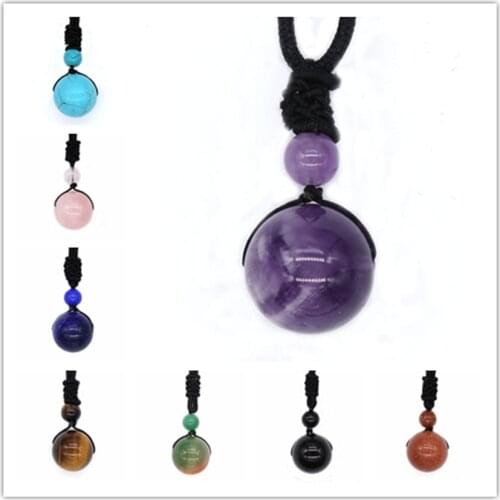 100-Unique 1 Pcs Ethnic Amethysts Stone Round Beads Pendant Green Agates Necklace with Handmade Black Rope Chain Jewelry