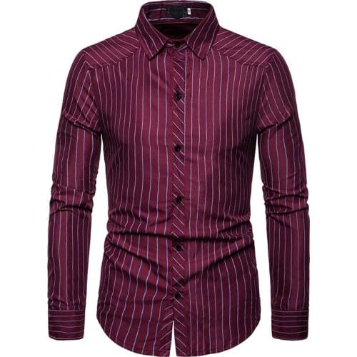 2019 New Design Mens Shirt Brand Slim Long-sleeved Shirt Mens Buckle Casual Business Shirt Male