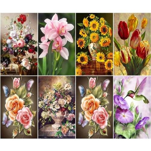 5D DIY Diamond Painting Vase Cross Stitch Full Circle Diamond Embroidery Floral Mosaic Rhinestone Picture Home Decor