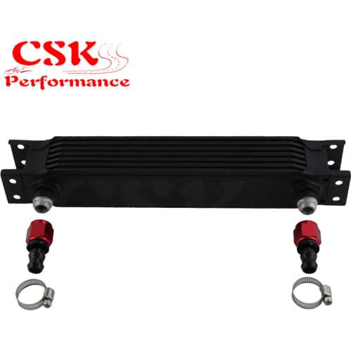 7 Row AN8 Universal Aluminum Engine Transmission 248mm Oil Cooler British Type w/ Fittings Kit BLACK