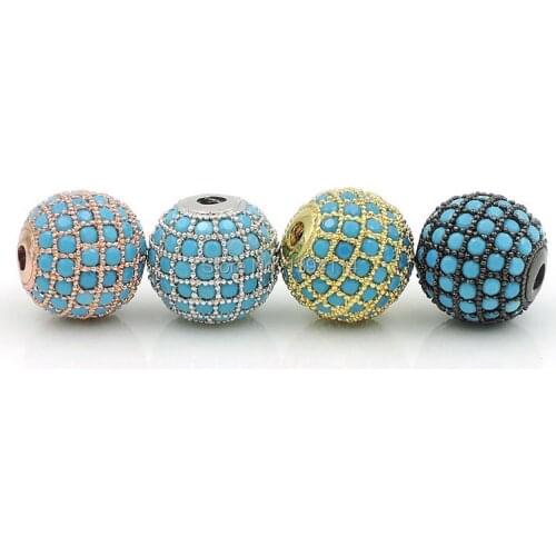 8mm 10mm 12mm Micro Pave CZ Round Beads, Calaite Cubic Zirconia Pave on Copper Ball Bead