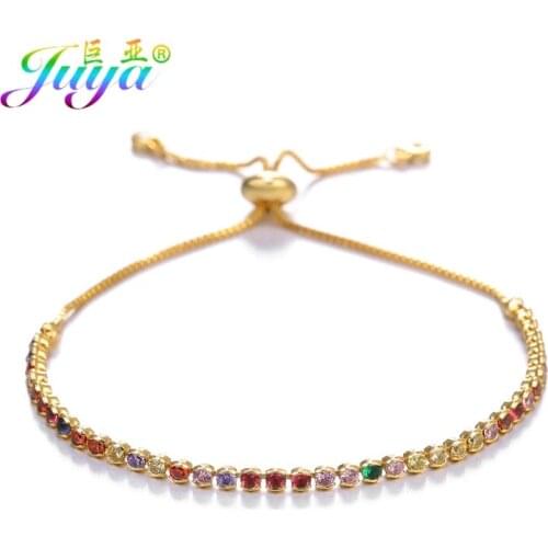 Juya Multicolor Luxury Cubic Zirconia Adjustable Claw Chains Austrian Crystals Bracelet For Women Girl Wedding Jewelry Wholesale