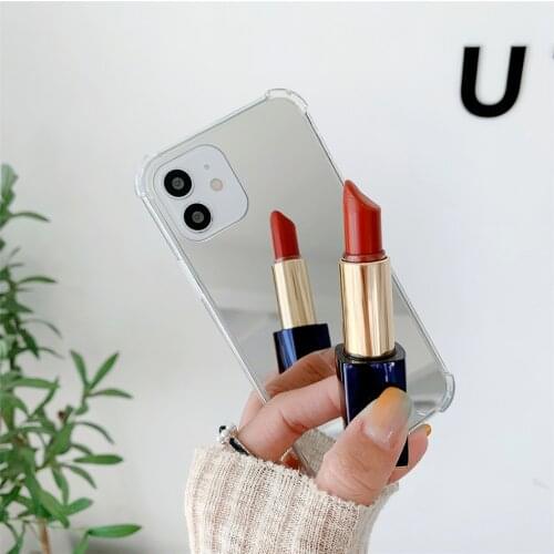 Shockproof Silver Makeup Mirror Phone Case For iPhone SE 2020 X XR 6 7 8 Plus XS 11 12 Pro Max TPU Back Cover Shell Coques Girl
