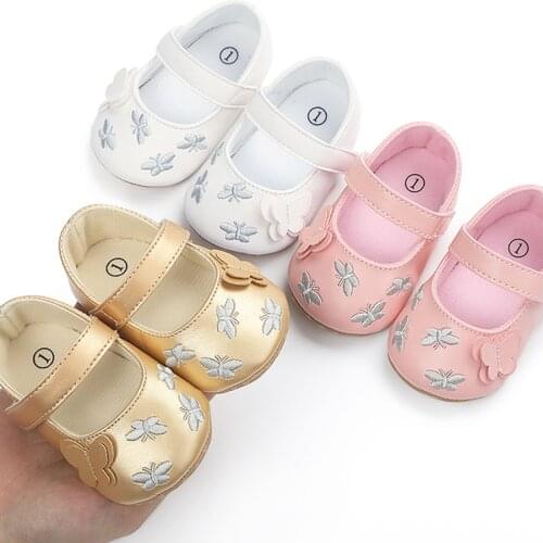 Spring Autumn Fashion Baby Shoes New Lovely First Walker PU Soft Bottom Embroidery Butterfly Baby Girl Princess Shoes 0-18M