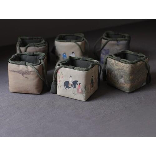 Storage Bag Travel Tea Set Cotton and Linen Teapot Tea Cup Cloth Bag Tea Cup Ancient Painting Tea Cup Cloth Bag