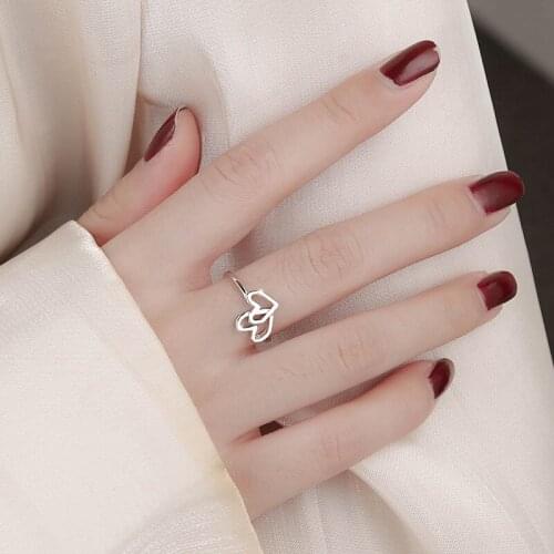 Double Heart Open Rings Adjustable For Women Korean Fashion Creative Design Simple Hot Send Girlfriend Gifts Jewelry BOYULIGE