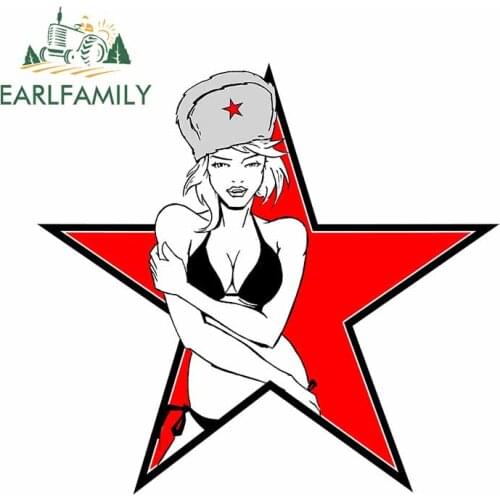 EARLFAMILY 13cm x 12.4cm For Red Star Girl Car Decal Interesting Car Stickers Funny Graffiti Sticker Vinyl Material For JDM SUV