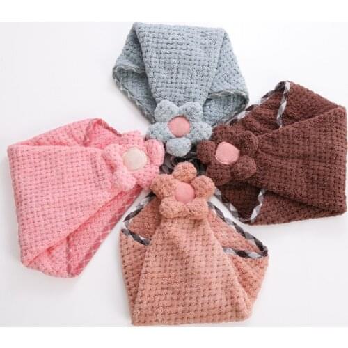 Hangable Coral Fleece Absorbent Flower Soft Hand Towels Kitchen Bathroom Cleaning Towels Non-linting Flower Towels