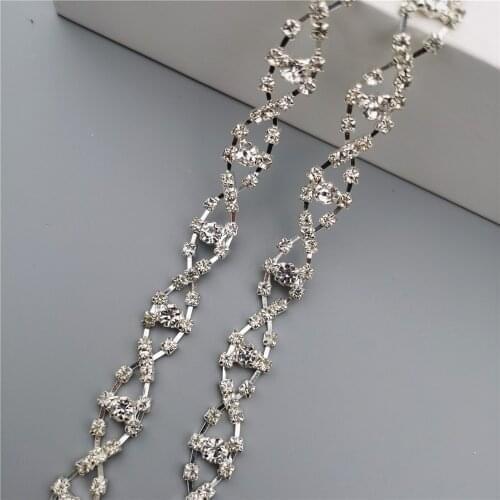 Bending Tape-shape Rhinestone Crystal Chain Bling Diamante Ribbon Metal Chain Necklace Wedding Dress Clothing Accessories 1.2cm