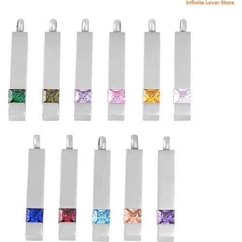 KLH9726 Newest!!! Inlay Crystals Bar Memorial Urn Necklace Ashes Holder Keepsake Cremation Jewelry Pendant - Free Engraving