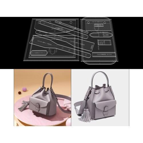 Leather bag leather art production single shoulder messenger bucket bag acrylic pattern drawing grid pattern diy handmade leathe