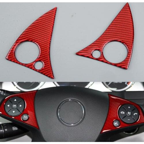 2pcs/Set Red Carbon Fiber Steering Wheel Button Cover Trim Fit for Mercedes Benz C Class W204 2007 2008 2009 2010