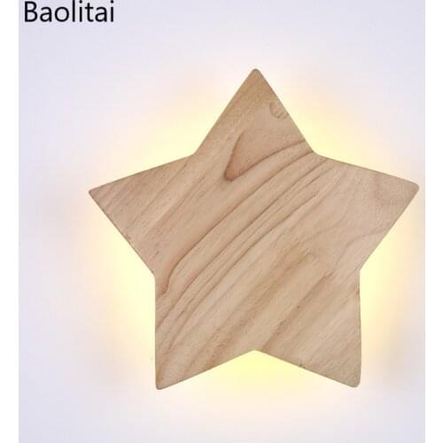 Creative Wood Art Led Star Wall Light Japanese And Korean Modern Style For Home Study Childrens Room Bedroom Decorative Lamp