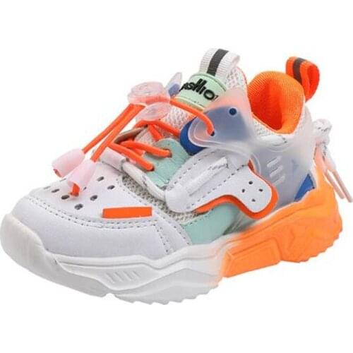 2021 New Children Sport Shoes Girls Boys Casual Shoes Fashion Colorblock Breathable Soft Leather Non-slip Sneakers for Kids