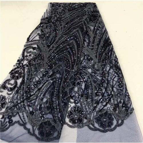 Lake blue, green Sequins Nigerian Lace Fabric Dubai Embroidered French Tulle Lace Latest African Lace Fabric 2019 red, black