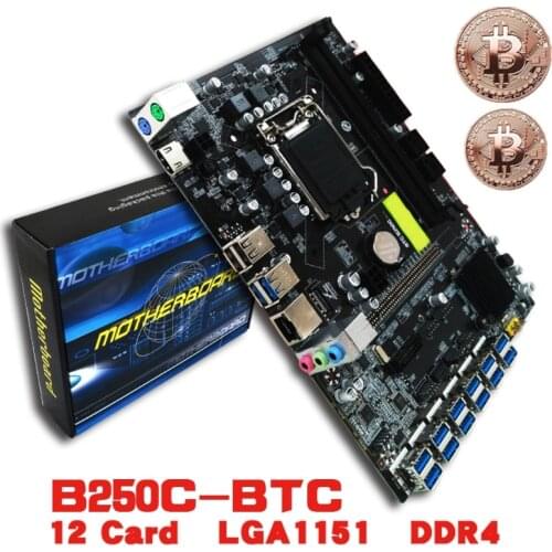 B250C BTC Miner CPU Motherboard Set of 12 Video Card Slots Support LGA 1151 Memory DDR4 SATA 3.0 USB 3.0 Low Power