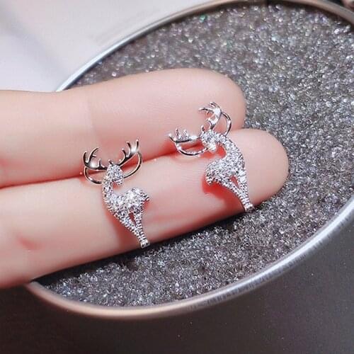 1 Pair Cute Christmas Elk Crystal Deer Stud Earrings Christmas Ornaments Stylish Women Fashion Jewelry Gift Navidad