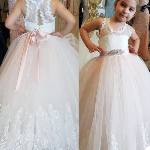 Cute Flower Girl Dresses for Wedding Big Bow Appliques Long Little Pageant Gowns First Communion Gowns