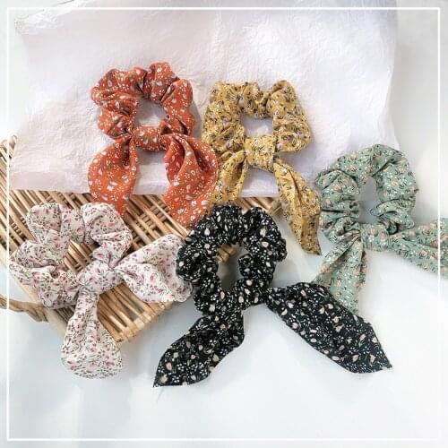 Fashion Hair Ring Broken Flower Ponytail Bow Elastic Scrunchies Hair Accessories Women Scarf Bow Tie Hair Band Ribbon Headwear