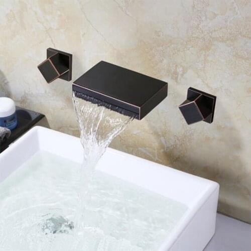 Fashion high quality total brass Europe style wall mounted bathroom widespread 3 hole 8 inch basin Waterfall faucet sink tap