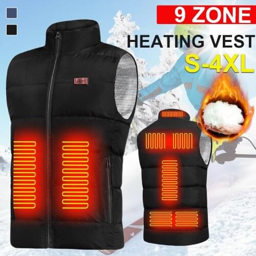 Men Women Winter Heating Vest Jacket 9 Zones USB Heated Sleeveless Thermal Vest S-4XL Heating Cotton Vest