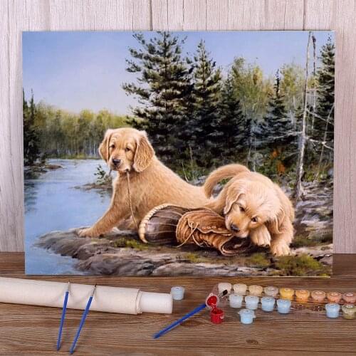 Animal Golden Retriever DIY Paint By Numbers Kit Acrylic Paints 40*50 Paiting By Numbers Decorative Paintings Children Art