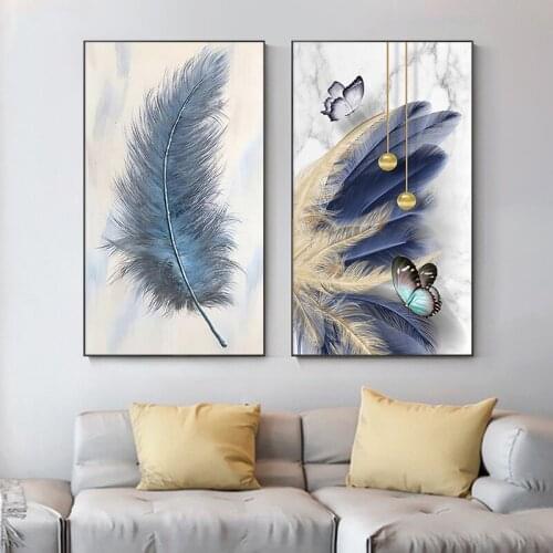 Modern Style Minimalist Feathers Canvas Painting Wall Art Nordic Posters and Prints Wall Pictures for Living Room Decoration