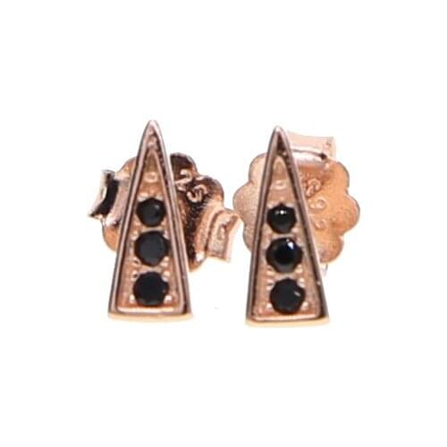 Delicate 925 sterling silver simple studs black cubic zirconia spike triangle geometric tiny small cute cz girl silver earring
